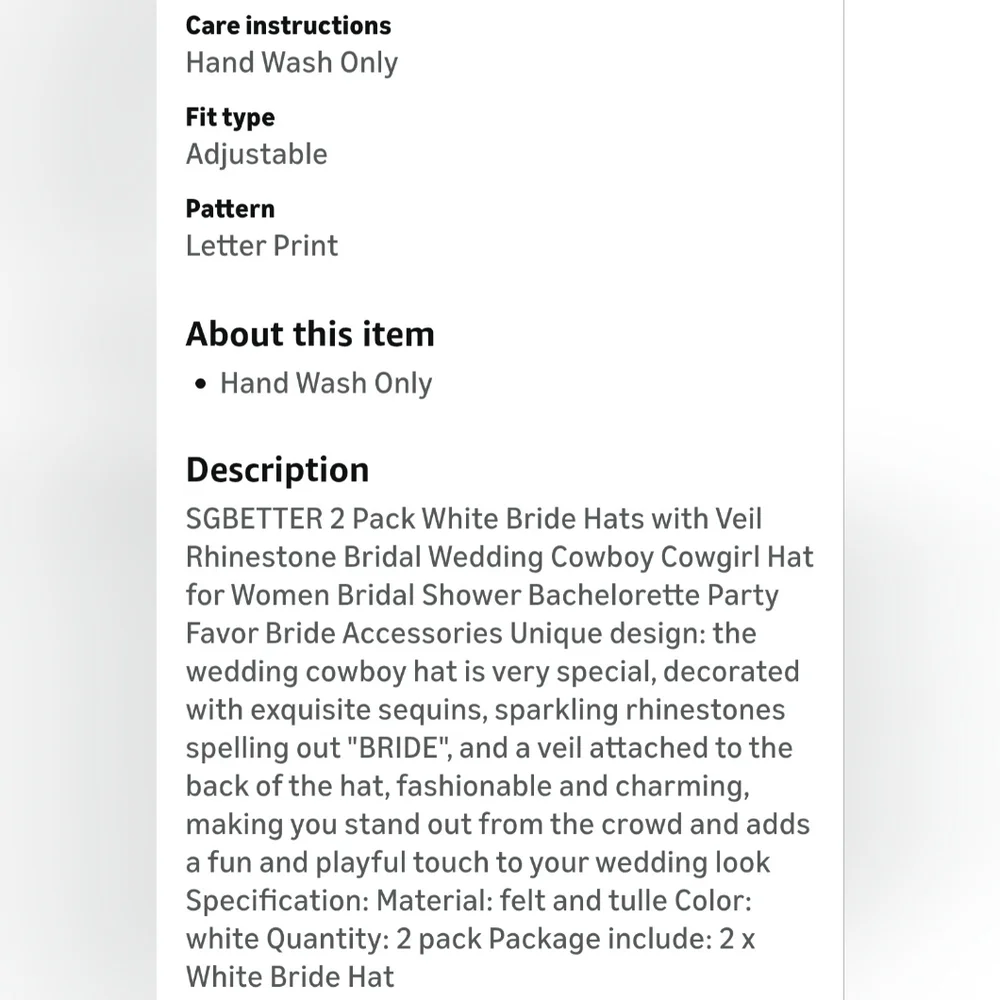 NEW 2 Pack White Bride Cowgirl Hat w/ Veil - Picture 3 of 13